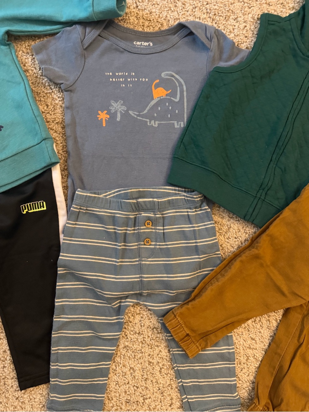 Carter's blue striped baby leggings with button detail